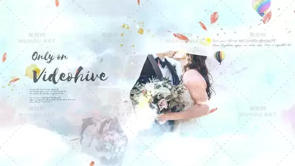 浪漫爱情彩色水墨婚礼电子相册记录展示AE视频模板素材 Wedding Intro