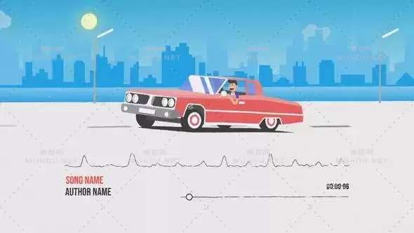 二维卡通MG汽车音频可视化效果动画AE视频模板素材 Car Music Visualizer