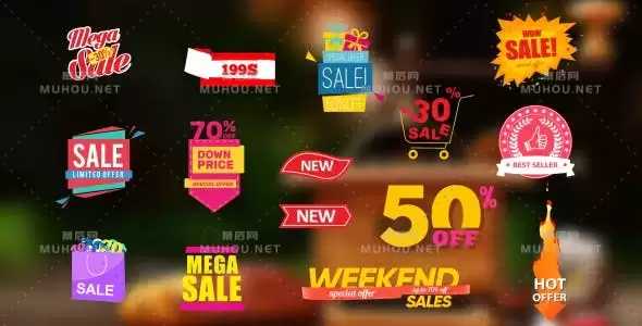 商城网店降价打折销售标签AE视频模板素材 Sales Labels 2插图