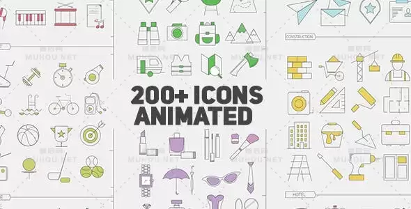 200个简约线条图标动画包AE视频模板素材 Icons Library插图