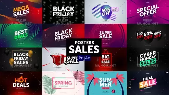 商场促销宣传图文混排动画AE视频模板素材 Posters Sales插图