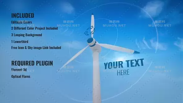 风车风力发电LOGO标志背景动画AE视频模板素材 Clean Energy Opener and Background