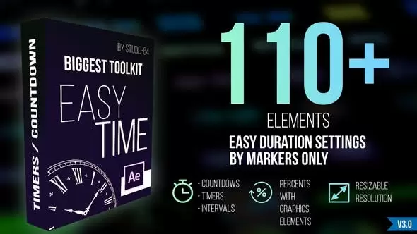 110个数字时钟倒计时图形动画AE视频模板素材 Countdown Timer toolkit