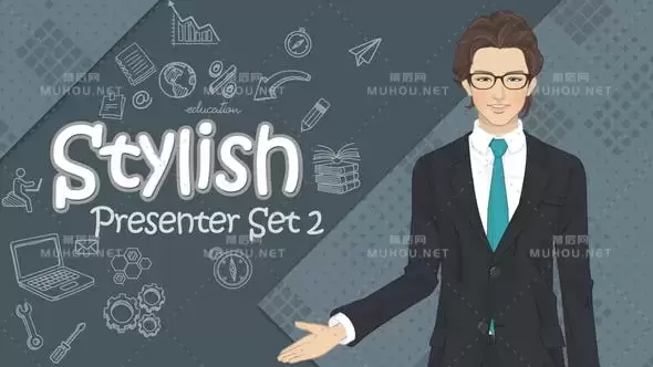 卡通人物角色口型动作同步匹配解说介绍MG动画AE视频模板素材 Stylish Presenter Set 2