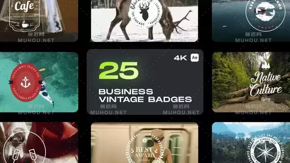 20+个怀旧复古文本文字标题字幕动画AE视频模板素材 Business Vintage Badges插图