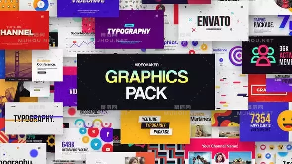时尚图形幻灯片标题字幕LOGO标志图文混排AE视频模板素材 Videomaker Graphics Pack