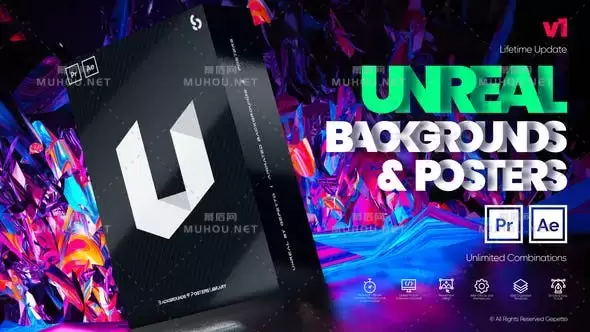 绚丽抽象背景文字标题图文混排AE视频模板素材+Unreal BGP Lib脚本 Unreal I Backgrounds and Posters