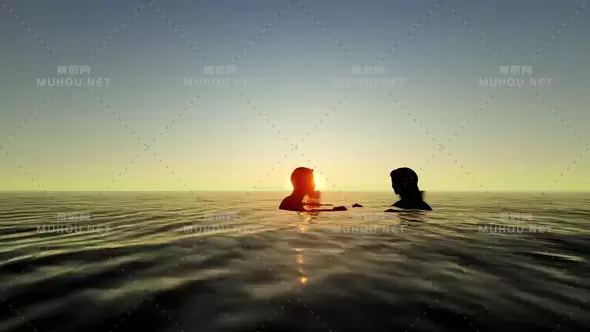 恋爱中的情侣在日落时漂浮在海上视频素材下载插图