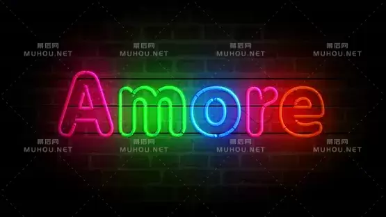 砖墙环路上的爱情符号霓虹灯视频素材下载插图