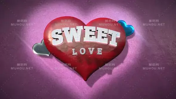 动画特写甜蜜爱情文本和动作浪漫的心在情人节闪亮的背景视频素材下载插图