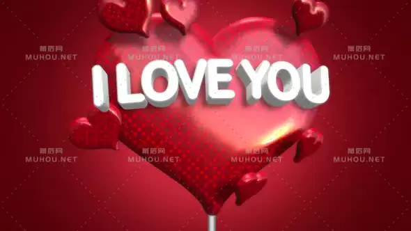 动画特写我爱你文本和动作浪漫的心在情人节闪亮的背景视频素材下载插图