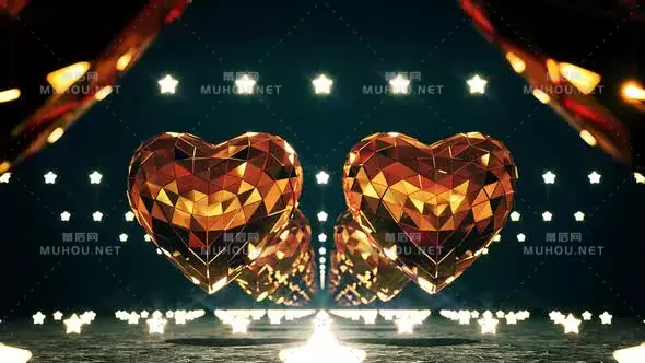 金色迪斯科心和星星背景Golden Disco Hearts And Stars视频素材插图
