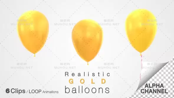 黄金三维气球飘起Gold Balloons视频素材下载插图