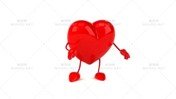 有趣的3D卡通心形行走和展示Fun 3D cartoon heart walking and presenting视频素材下载插图
