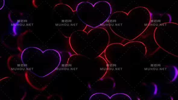 霓虹发光心背景Neon Hearts Background视频素材下载插图