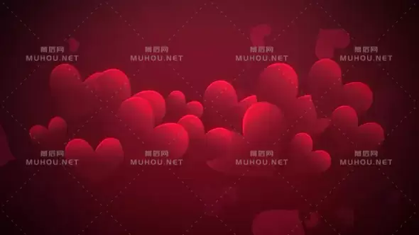 红色情人节背景上的动画特写动作小浪漫心和抽象艺术线条视频素材下载插图