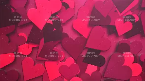 动画特写动作小浪漫的心图案在红色情人节闪亮的背景视频素材下载插图