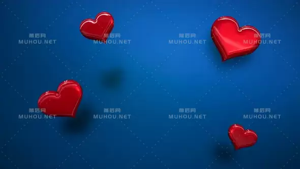 动画特写动作蓝色情人节闪亮背景上的浪漫小心形Animation closeup motion small romantic hearts on blue Valentines day shiny background视频素材插图