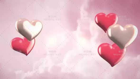 动画特写动作粉色多云情人节闪亮背景上的浪漫小心形Animation closeup motion small romantic hearts on pink cloudy Valentines day shiny background视频素材下载插图