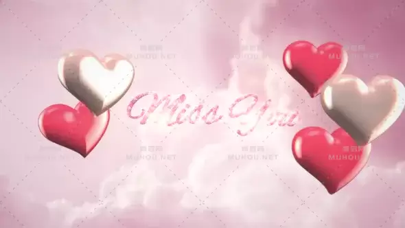动画特写想念你的文字和动作浪漫的心在情人节闪亮的背景Animated closeup Miss You text and motion romantic heart on Valentine’s day shiny background视频素材下载插图