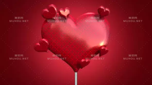 动画特写动作红色情人节闪亮背景上的大浪漫心和小心灵Animation closeup motion big romantic heart and small hearts on red Valentines day shiny background视频素材下载插图
