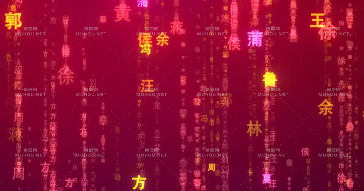 中国姓氏矩阵背景抽象艺术Chinese Surname Matrix视频素材下载