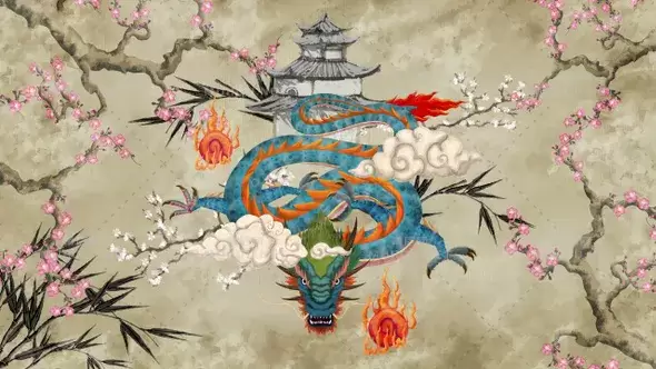 中国龙水墨画背景04Chinese Dragon Painting 04视频素材下载插图