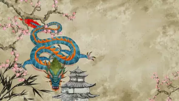 中国龙水墨画动画背景视频素材下载插图