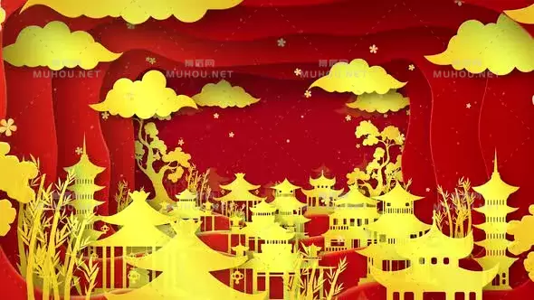 中国风剪纸画城市背景Chinese Paper Town视频素材下载插图