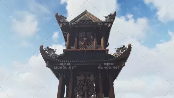 中国佛教建筑蓝天延时摄影Chinese Little Shrine视频素材下载插图