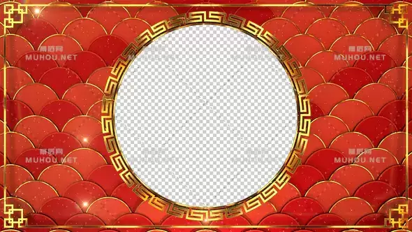 农历新年喜庆鱼鳞纹边框视频素材下载插图