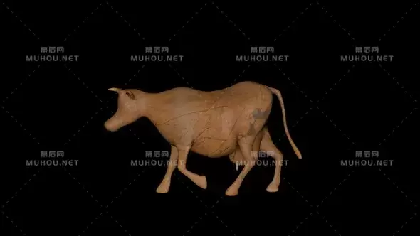老木牛走路漫步Old Wood Cow Walk视频素材带Alpha通道插图