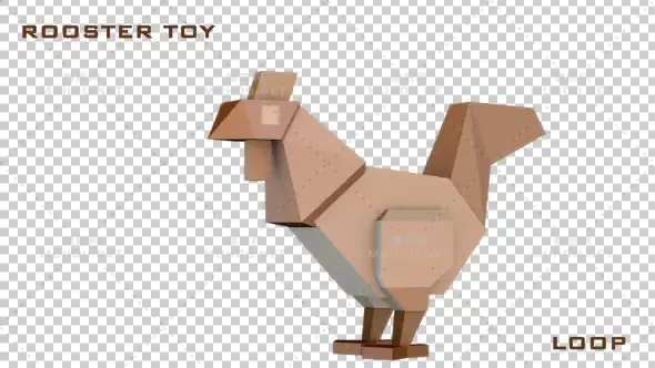 玩具木头小鸡动画Rooster Toy视频素材带Alpha通道插图