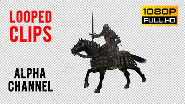古代战马和盔甲骑士Horse Looped 5视频素材带Alpha通道插图
