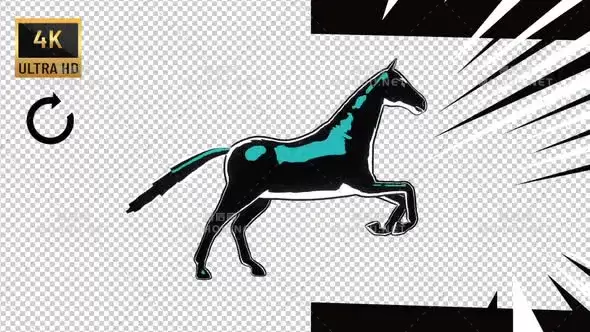 漫画野马奔跑Comics Horse Running视频素材带Alpha通道插图