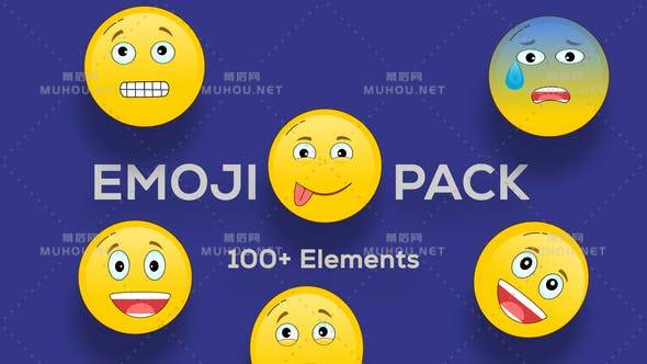 100个可爱卡通Emoji表情符号动画包AE视频模板素材 Emoji Animation Pack