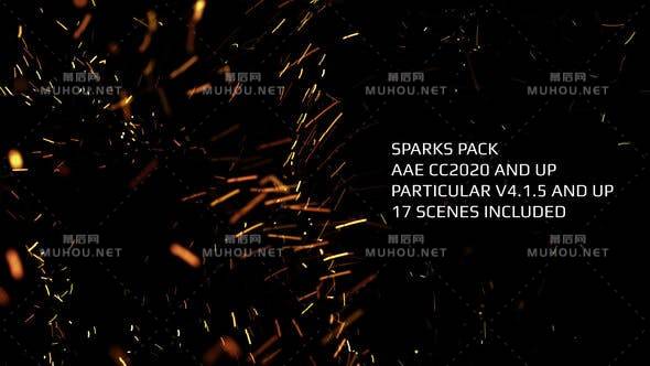 10+种火花粒子元素飞溅特效背景包装动画制作AE视频模板素材 Trapcode Particular – Sparks插图