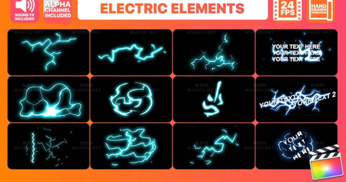 手绘电气元件包特效电流文字Hand Drawn Electric Elements Pack | FCPX视频素材