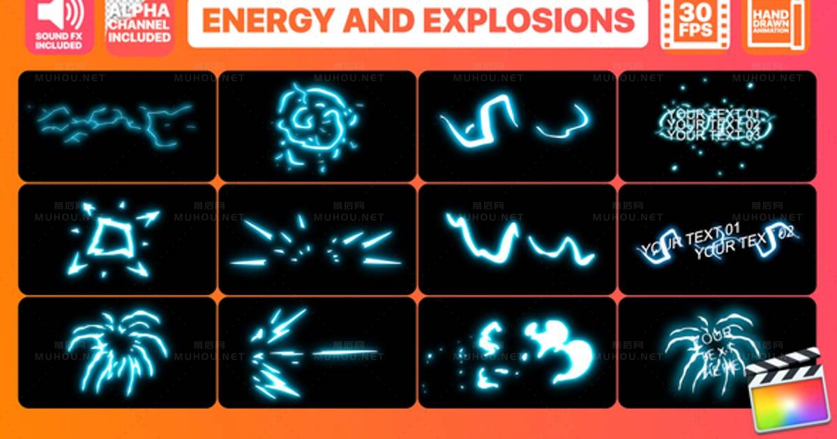 能量和爆炸元件电流文字Energy And Explosion Elements | FCPX视频素材