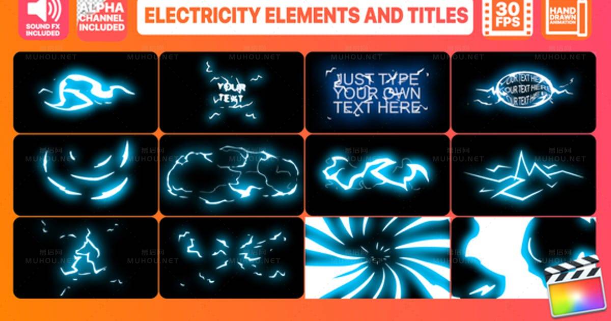 电力元素和标题雷电特效Electricity Elements And Titles | FCPX视频素材