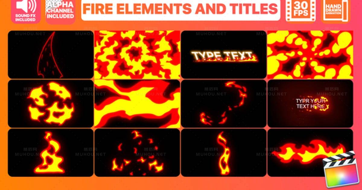 缩略图消防元素和标题火焰特效Fire Elements And Titles | FCPX视频素材