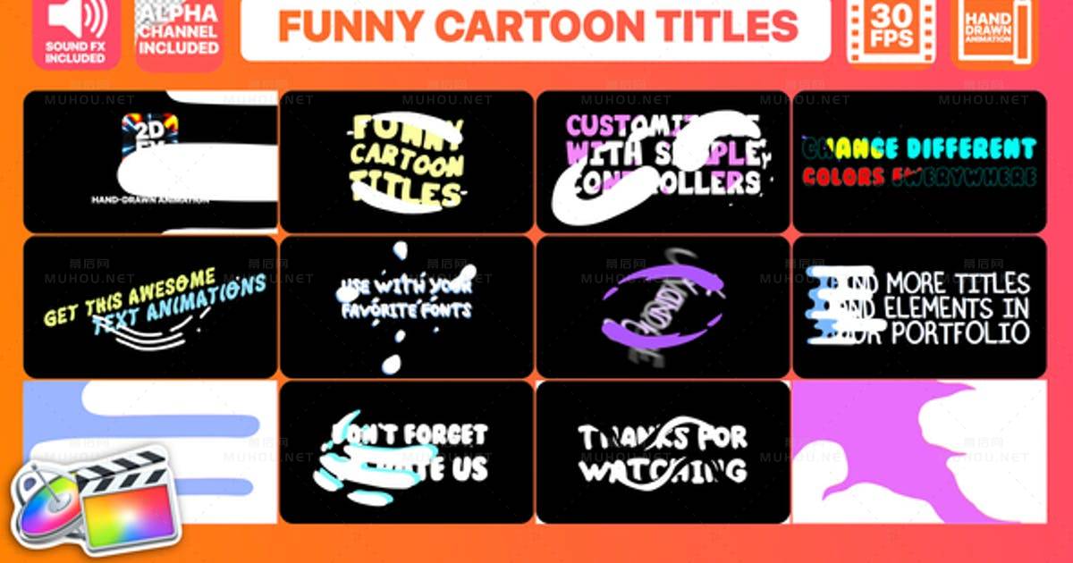 有趣的卡通标题特效动画Funny Cartoon Titles | FCPX视频素材