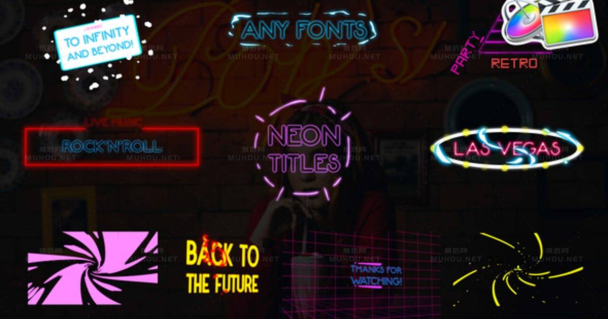 霓虹灯标题包文字动画Neon Titles Pack视频FCPX模板