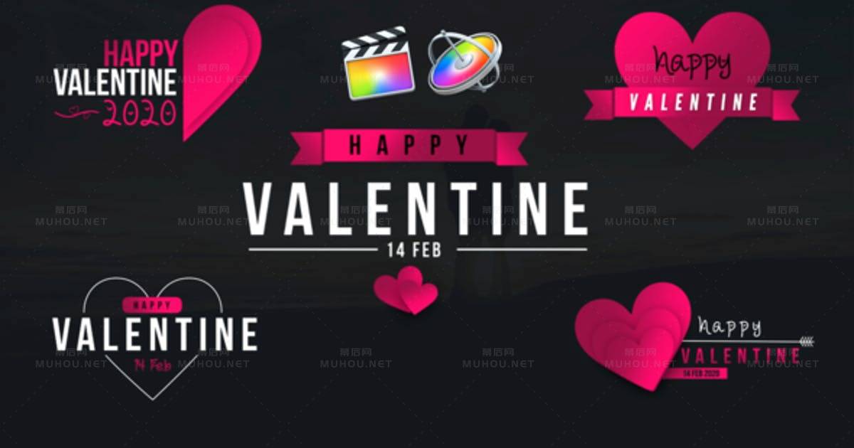 情人节简单文字动画标题Valentine Clean Titles视频FCPX模板