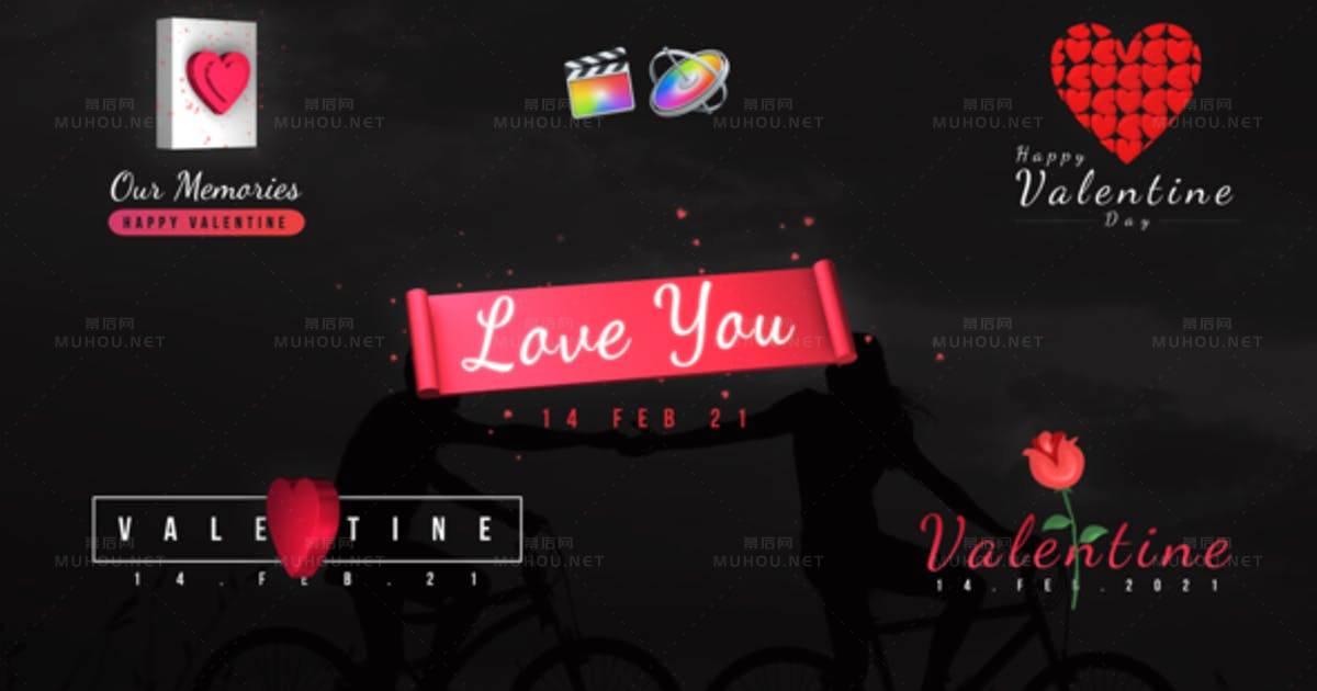 情人节标题文字动画Valentines Day Titles视频FCPX模板