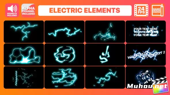 手绘电气元件包特效电流文字Hand Drawn Electric Elements Pack | FCPX视频素材插图