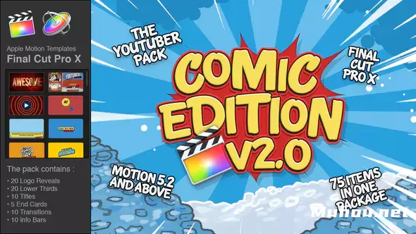 YouTuber包-漫画版2.0版-最终剪辑专业版The YouTuber Pack - Comic Edition V2.0 - Final Cut Pro X视频FCPX模板插图