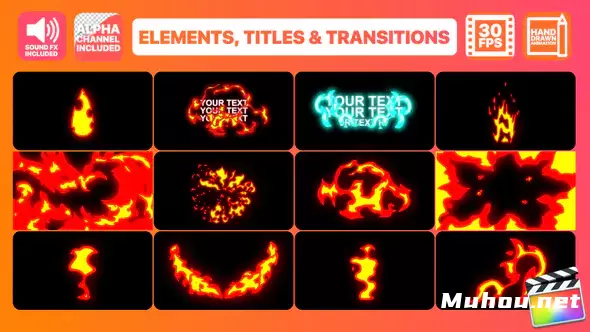 消防元素标题和过渡燃烧文字特效Fire Elements Titles And Transitions | FCPX视频素材插图