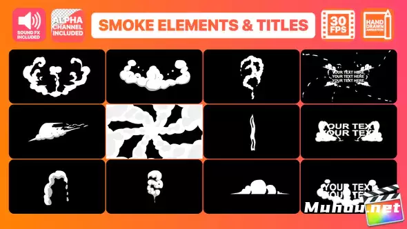 手绘烟雾元素过渡和标题动画文字FCPXHand Drawn Smoke Elements Transitions And Titles | FCPX视频素材插图