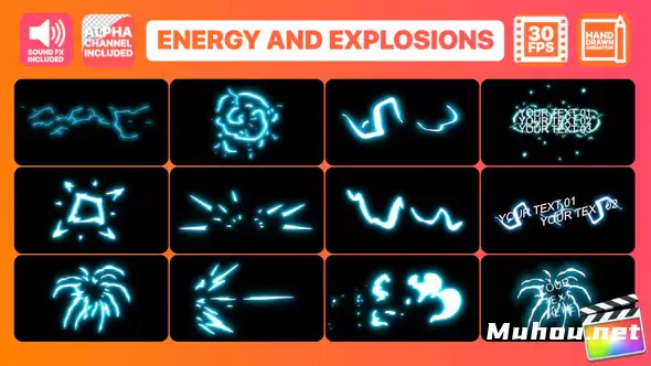 能量和爆炸元件电流文字Energy And Explosion Elements | FCPX视频素材插图